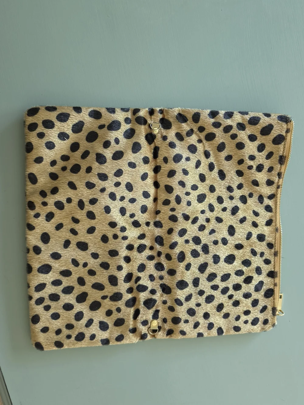 Leopard Print Zip Clutch in Tan and Black
